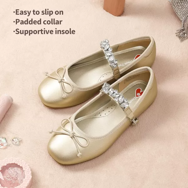 imageDREAM PAIRS Girls Dress Shoes Interchangeable Straps Fashion Bow Ballerina Flower Girl Ballet Flats DIYGold