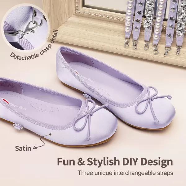imageDREAM PAIRS Girls Dress Shoes Interchangeable Straps Fashion Bow Ballerina Flower Girl Ballet Flats DIYPurple