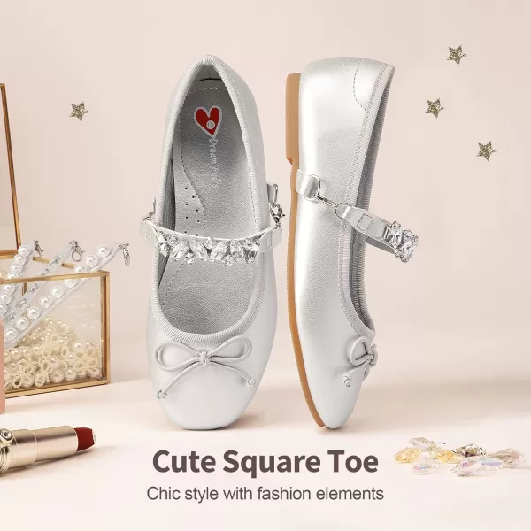 imageDREAM PAIRS Girls Dress Shoes Interchangeable Straps Fashion Bow Ballerina Flower Girl Ballet Flats DIYSilver