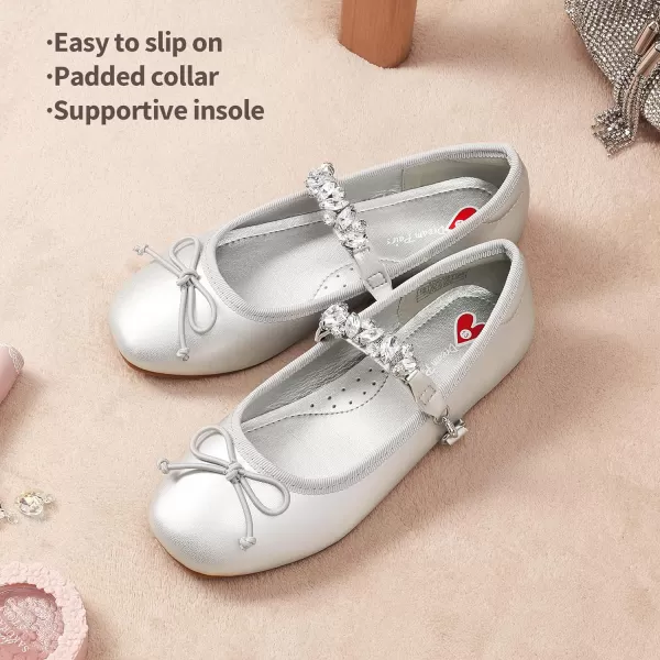 imageDREAM PAIRS Girls Dress Shoes Interchangeable Straps Fashion Bow Ballerina Flower Girl Ballet Flats DIYSilver