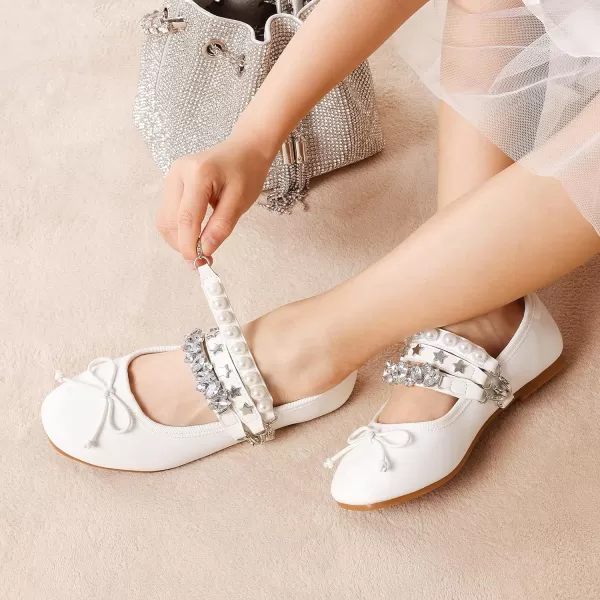 imageDREAM PAIRS Girls Dress Shoes Interchangeable Straps Fashion Bow Ballerina Flower Girl Ballet Flats DIYWhite