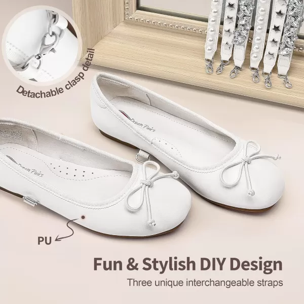 imageDREAM PAIRS Girls Dress Shoes Interchangeable Straps Fashion Bow Ballerina Flower Girl Ballet Flats DIYWhite