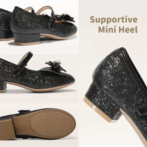 imageDREAM PAIRS Girls Dress Shoes Low Heel Flower Party Wedding Princess Mary Jane ShoesBlack