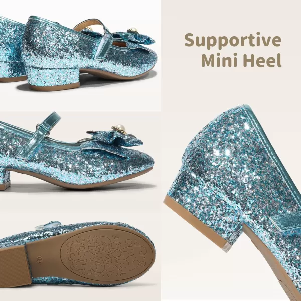 imageDREAM PAIRS Girls Dress Shoes Low Heel Flower Party Wedding Princess Mary Jane ShoesBlue