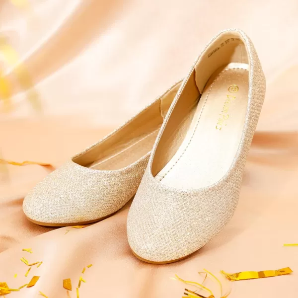 imageDREAM PAIRS Girls Dress Shoes Slip on Ballerina FlatsToddlerLittle KidBig KidGoldGlitter
