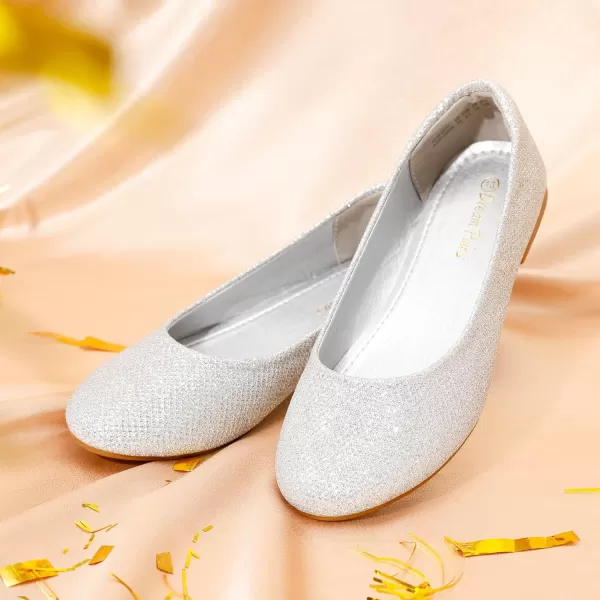 imageDREAM PAIRS Girls Dress Shoes Slip on Ballerina FlatsToddlerLittle KidBig KidSilverGlitter