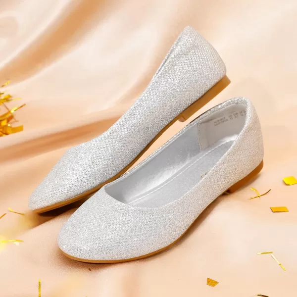 imageDREAM PAIRS Girls Dress Shoes Slip on Ballerina FlatsToddlerLittle KidBig KidSilverGlitter