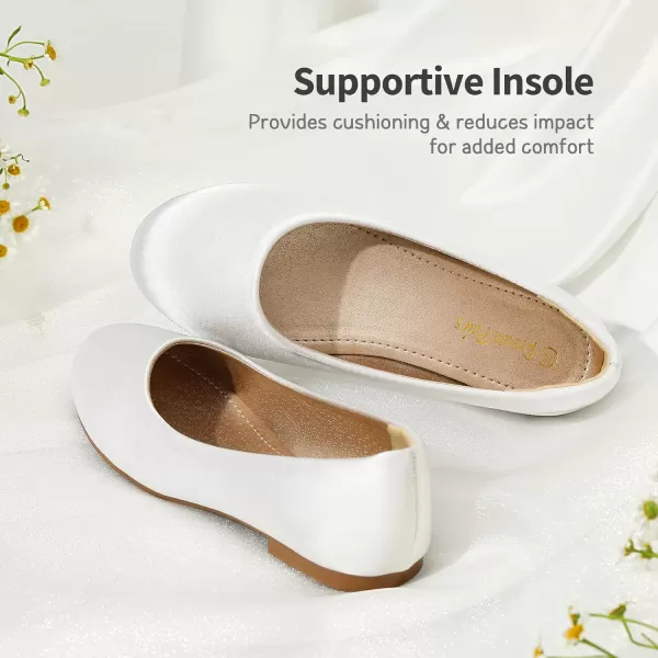 imageDREAM PAIRS Girls Dress Shoes Slip on Ballerina FlatsToddlerLittle KidBig KidWhiteSatin