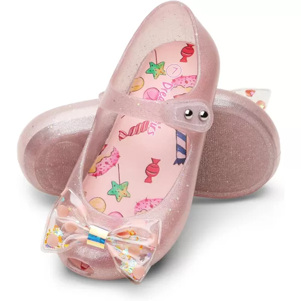 imageDREAM PAIRS Girls Dress Shoes Toddler Cosplay Clear Sparkle Jelly Sandals with Bow Mary Jane FlatsPink