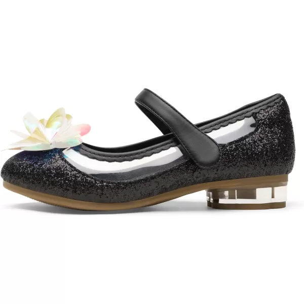 imageDREAM PAIRS Girls Dress Shoes Wedding Glitter Party Flower Princess Low Heel ShoesBlackGlitter