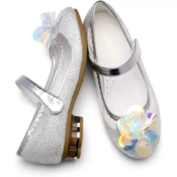 imageDREAM PAIRS Girls Dress Shoes Wedding Glitter Party Flower Princess Low Heel ShoesSilverGlitter