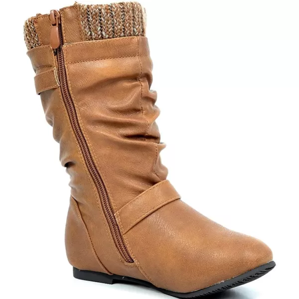 imageDREAM PAIRS Girls Faux Fur Lined Knee High Winter Riding BootsToddlerLittle KidBig KidCamel