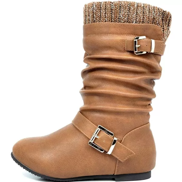 imageDREAM PAIRS Girls Faux Fur Lined Knee High Winter Riding BootsToddlerLittle KidBig KidCamel