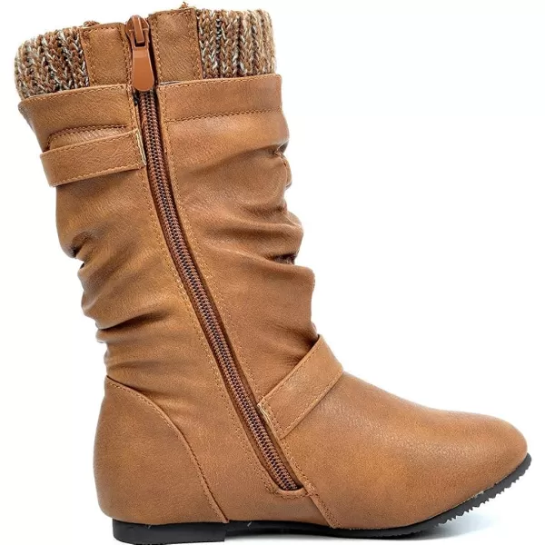 imageDREAM PAIRS Girls Faux Fur Lined Knee High Winter Riding BootsToddlerLittle KidBig KidCamel