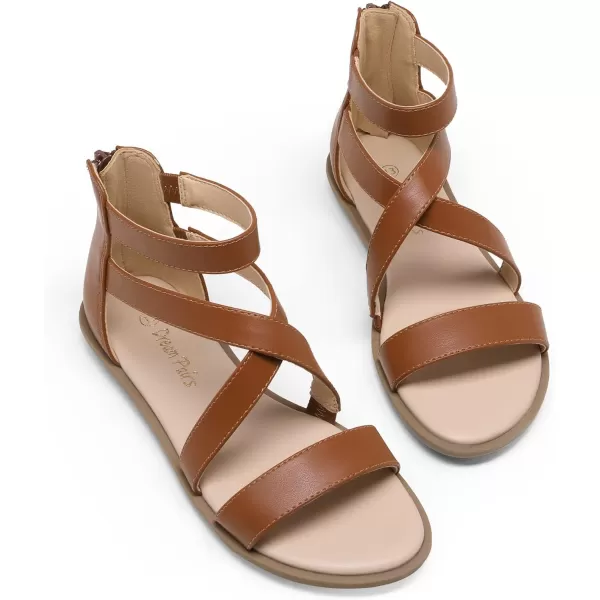 imageDREAM PAIRS Girls Gladiator Sandals with Zipper Strappy Sandals ToddlerLittle KidBig KidBrown