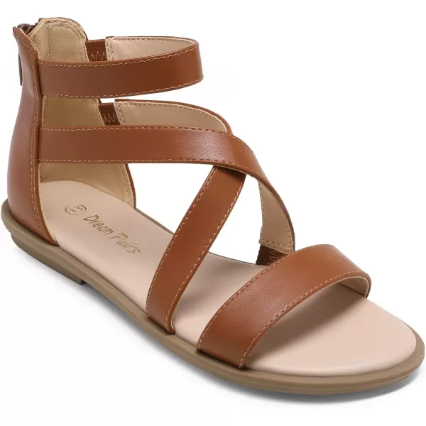 imageDREAM PAIRS Girls Gladiator Sandals with Zipper Strappy Sandals ToddlerLittle KidBig KidBrown