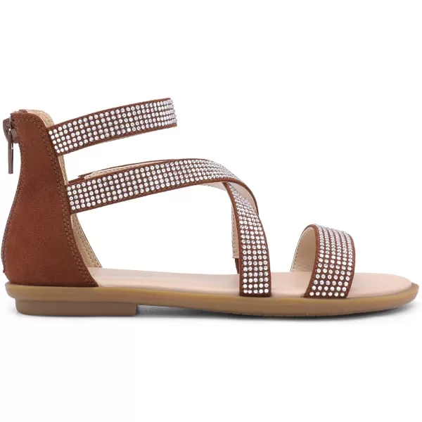 imageDREAM PAIRS Girls Gladiator Sandals with Zipper Strappy Sandals ToddlerLittle KidBig KidBrownsuede
