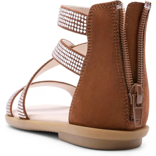 imageDREAM PAIRS Girls Gladiator Sandals with Zipper Strappy Sandals ToddlerLittle KidBig KidBrownsuede