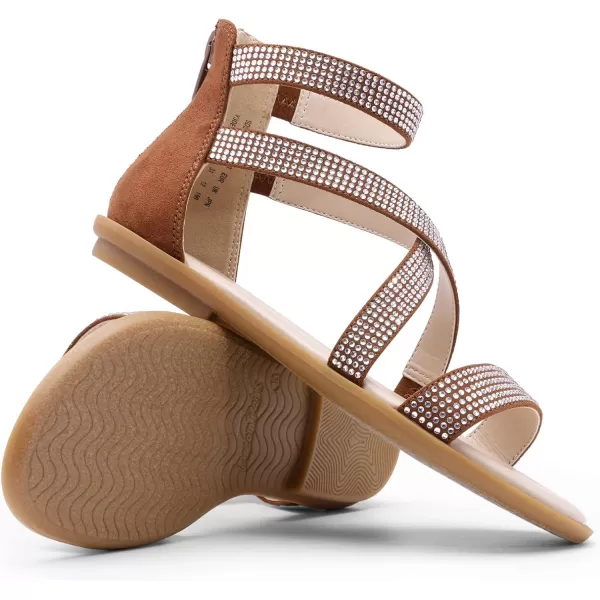 imageDREAM PAIRS Girls Gladiator Sandals with Zipper Strappy Sandals ToddlerLittle KidBig KidBrownsuede