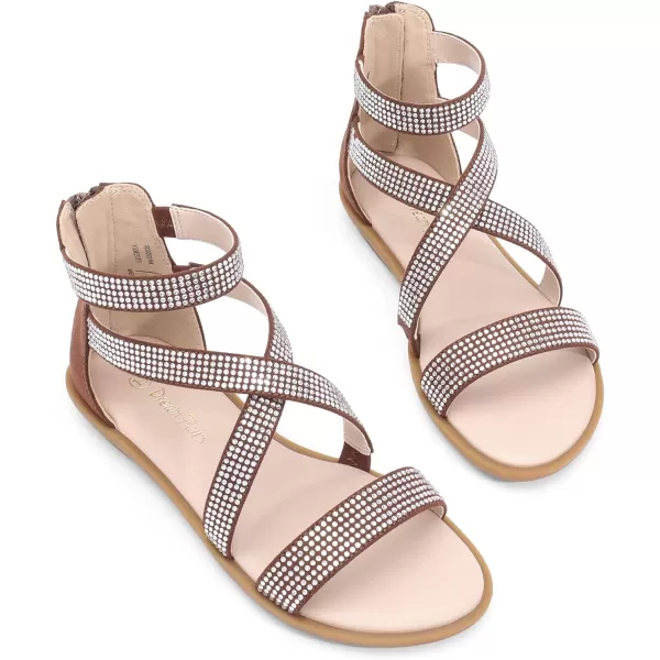 imageDREAM PAIRS Girls Gladiator Sandals with Zipper Strappy Sandals ToddlerLittle KidBig KidBrownsuede
