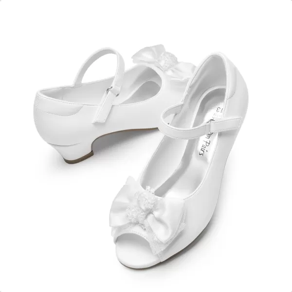 imageDREAM PAIRS Girls Heels Dress Shoes Flats for Wedding Bow Flower Princess Shoes for Little KidBig KidWhitepu