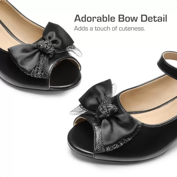imageDREAM PAIRS Girls Heels Dress Shoes Party Wedding Bow Flower Girl Flats Princess Open Toe Sandals for Little KidBig KidBlackpu