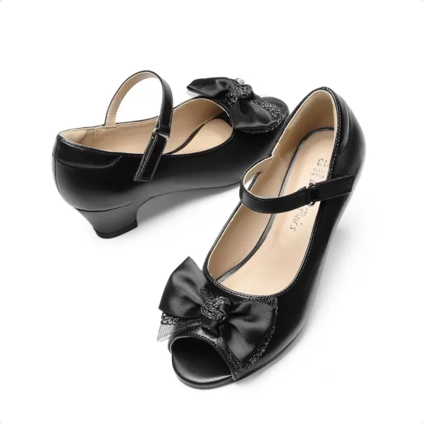 imageDREAM PAIRS Girls Heels Dress Shoes Party Wedding Bow Flower Girl Flats Princess Open Toe Sandals for Little KidBig KidBlackpu