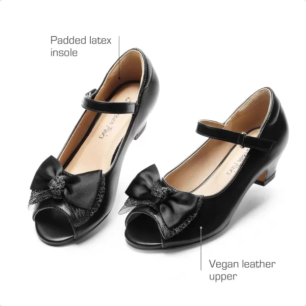 imageDREAM PAIRS Girls Heels Dress Shoes Party Wedding Bow Flower Girl Flats Princess Open Toe Sandals for Little KidBig KidBlackpu
