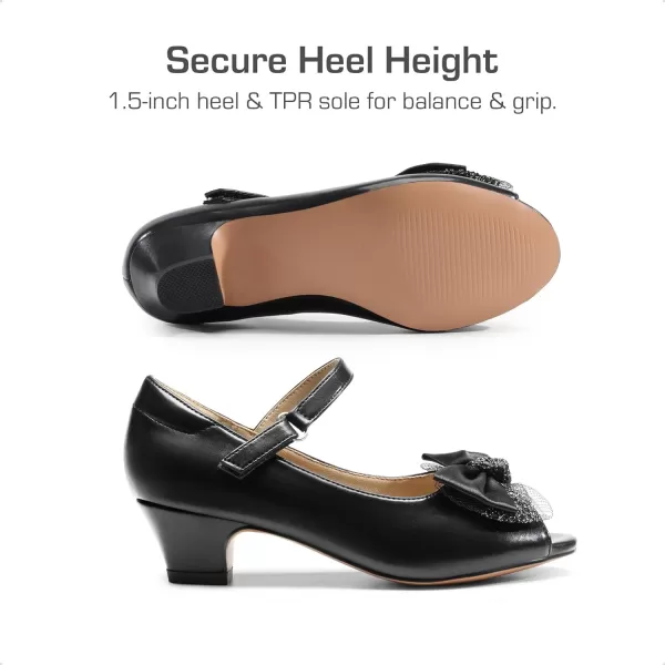 imageDREAM PAIRS Girls Heels Dress Shoes Party Wedding Bow Flower Girl Flats Princess Open Toe Sandals for Little KidBig KidBlackpu