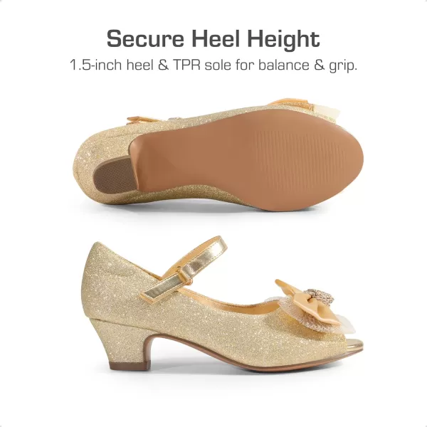 imageDREAM PAIRS Girls Heels Dress Shoes Party Wedding Bow Flower Girl Flats Princess Open Toe Sandals for Little KidBig KidGoldglitter