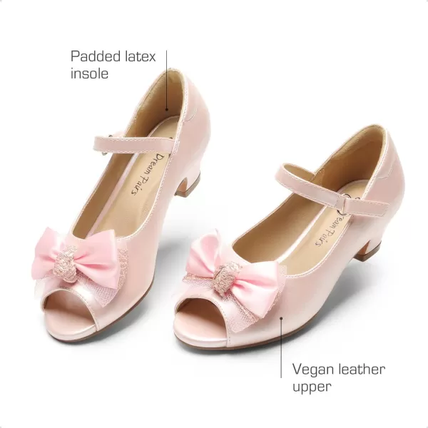 imageDREAM PAIRS Girls Heels Dress Shoes Party Wedding Bow Flower Girl Flats Princess Open Toe Sandals for Little KidBig KidPinkpu