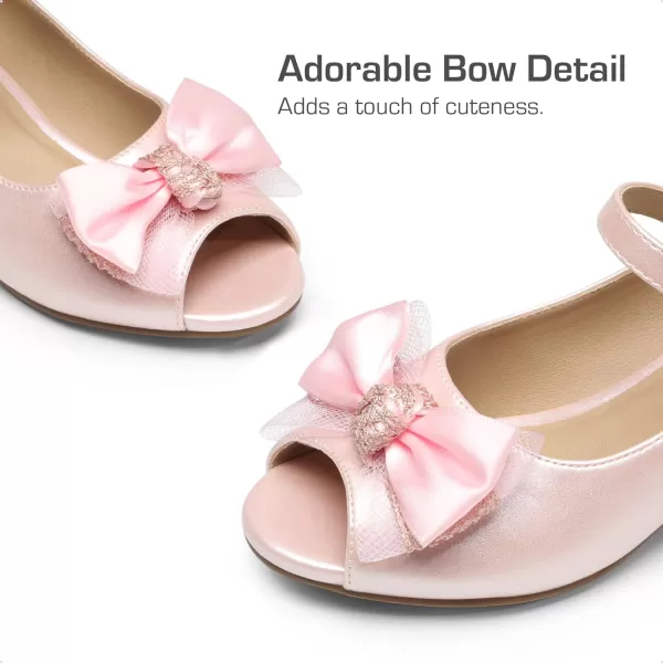 imageDREAM PAIRS Girls Heels Dress Shoes Party Wedding Bow Flower Girl Flats Princess Open Toe Sandals for Little KidBig KidPinkpu