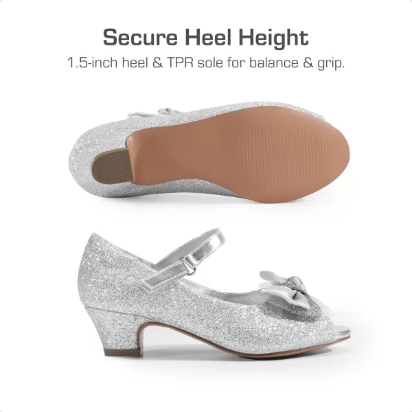 imageDREAM PAIRS Girls Heels Dress Shoes Party Wedding Bow Flower Girl Flats Princess Open Toe Sandals for Little KidBig KidSilverglitter