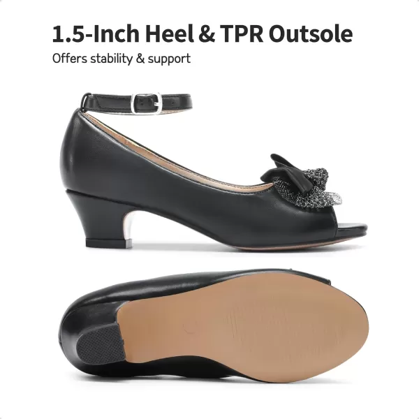 imageDREAM PAIRS Girls Heels Dress Shoes Wedding Party Bow Flower Girl Shoes Princess Open Toe Sandals for Little KidBig KidBlack