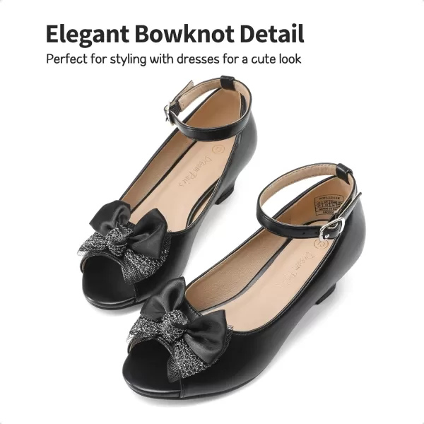 imageDREAM PAIRS Girls Heels Dress Shoes Wedding Party Bow Flower Girl Shoes Princess Open Toe Sandals for Little KidBig KidBlack