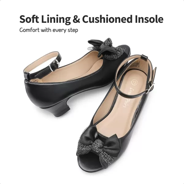 imageDREAM PAIRS Girls Heels Dress Shoes Wedding Party Bow Flower Girl Shoes Princess Open Toe Sandals for Little KidBig KidBlack