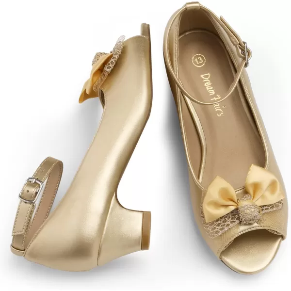 imageDREAM PAIRS Girls Heels Dress Shoes Wedding Party Bow Flower Girl Shoes Princess Open Toe Sandals for Little KidBig KidGold