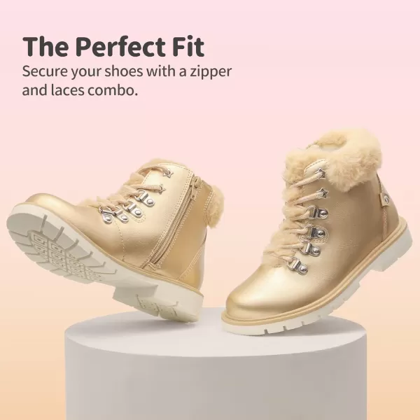 imageDREAM PAIRS Girls Kids Side Zipper Lace Up Ankle Fashion BootsGoldPu