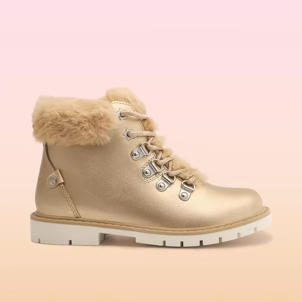 imageDREAM PAIRS Girls Kids Side Zipper Lace Up Ankle Fashion BootsGoldPu