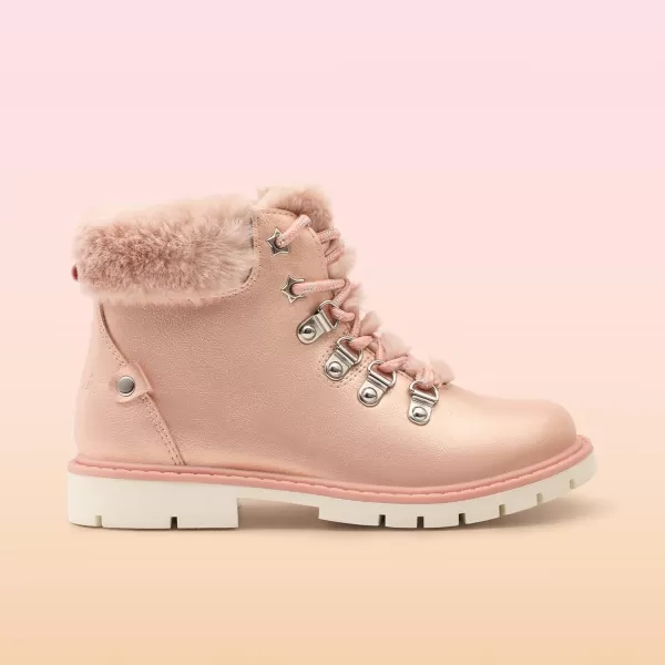 imageDREAM PAIRS Girls Kids Side Zipper Lace Up Ankle Fashion BootsPinkPu