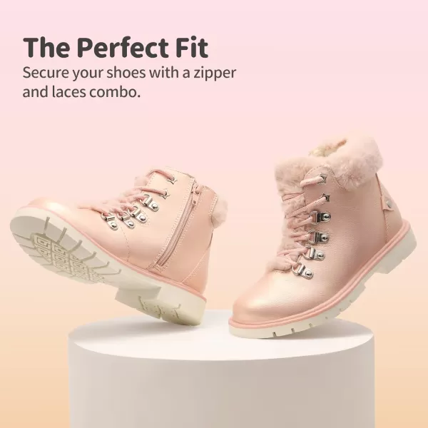 imageDREAM PAIRS Girls Kids Side Zipper Lace Up Ankle Fashion BootsPinkPu
