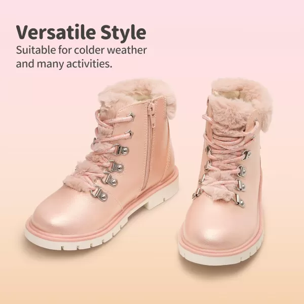 imageDREAM PAIRS Girls Kids Side Zipper Lace Up Ankle Fashion BootsPinkPu