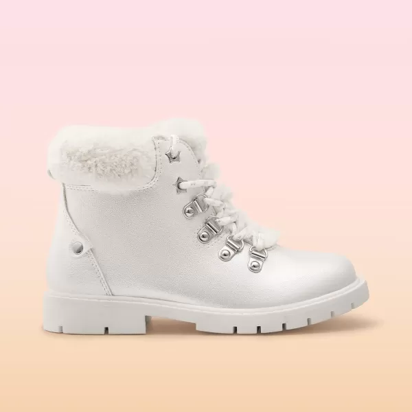 imageDREAM PAIRS Girls Kids Side Zipper Lace Up Ankle Fashion BootsWhitePu