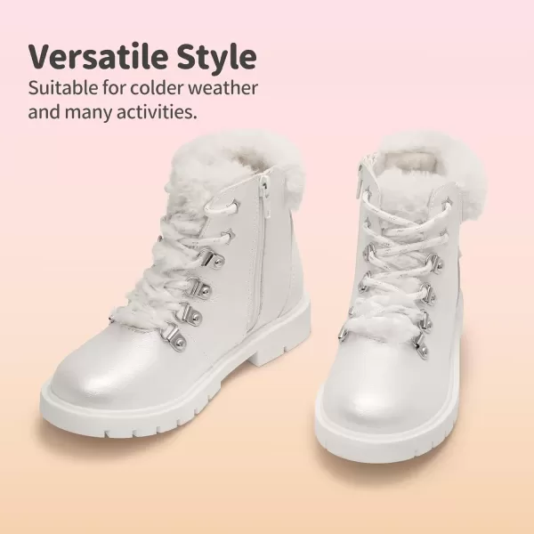 imageDREAM PAIRS Girls Kids Side Zipper Lace Up Ankle Fashion BootsWhitePu