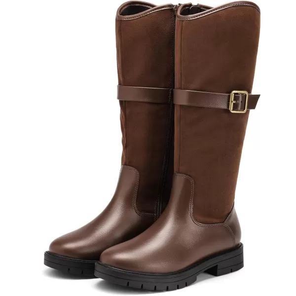 imageDREAM PAIRS Girls Knee High Buckle Fashion Riding Boots Little KidBig KidBrown