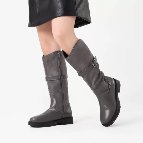 imageDREAM PAIRS Girls Knee High Buckle Fashion Riding Boots Little KidBig KidGrey