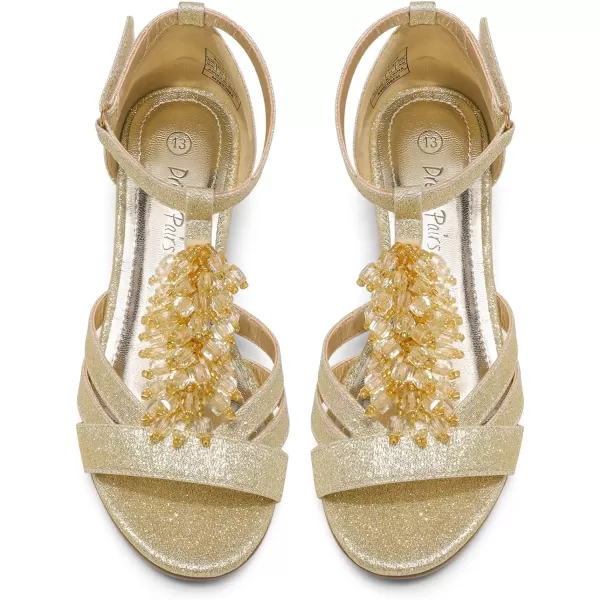 imageDREAM PAIRS Girls Low Heel Dress Pump Sandals Flower Wedding Shoes ToddlerLittle KidBig KidGold