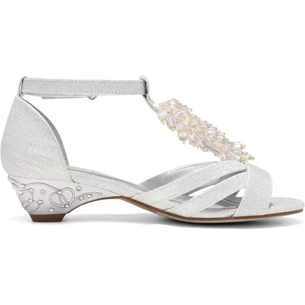 imageDREAM PAIRS Girls Low Heel Dress Pump Sandals Flower Wedding Shoes ToddlerLittle KidBig KidSilver