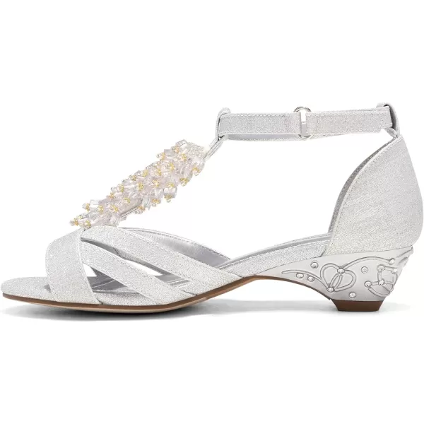 imageDREAM PAIRS Girls Low Heel Dress Pump Sandals Flower Wedding Shoes ToddlerLittle KidBig KidSilver