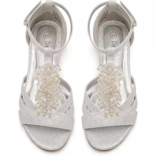 imageDREAM PAIRS Girls Low Heel Dress Pump Sandals Flower Wedding Shoes ToddlerLittle KidBig KidSilver